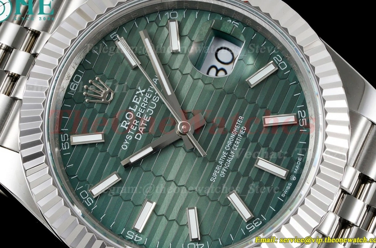 126334 GMF 41mm SS VR3235 Textured Green SS Datejust Dial 0214